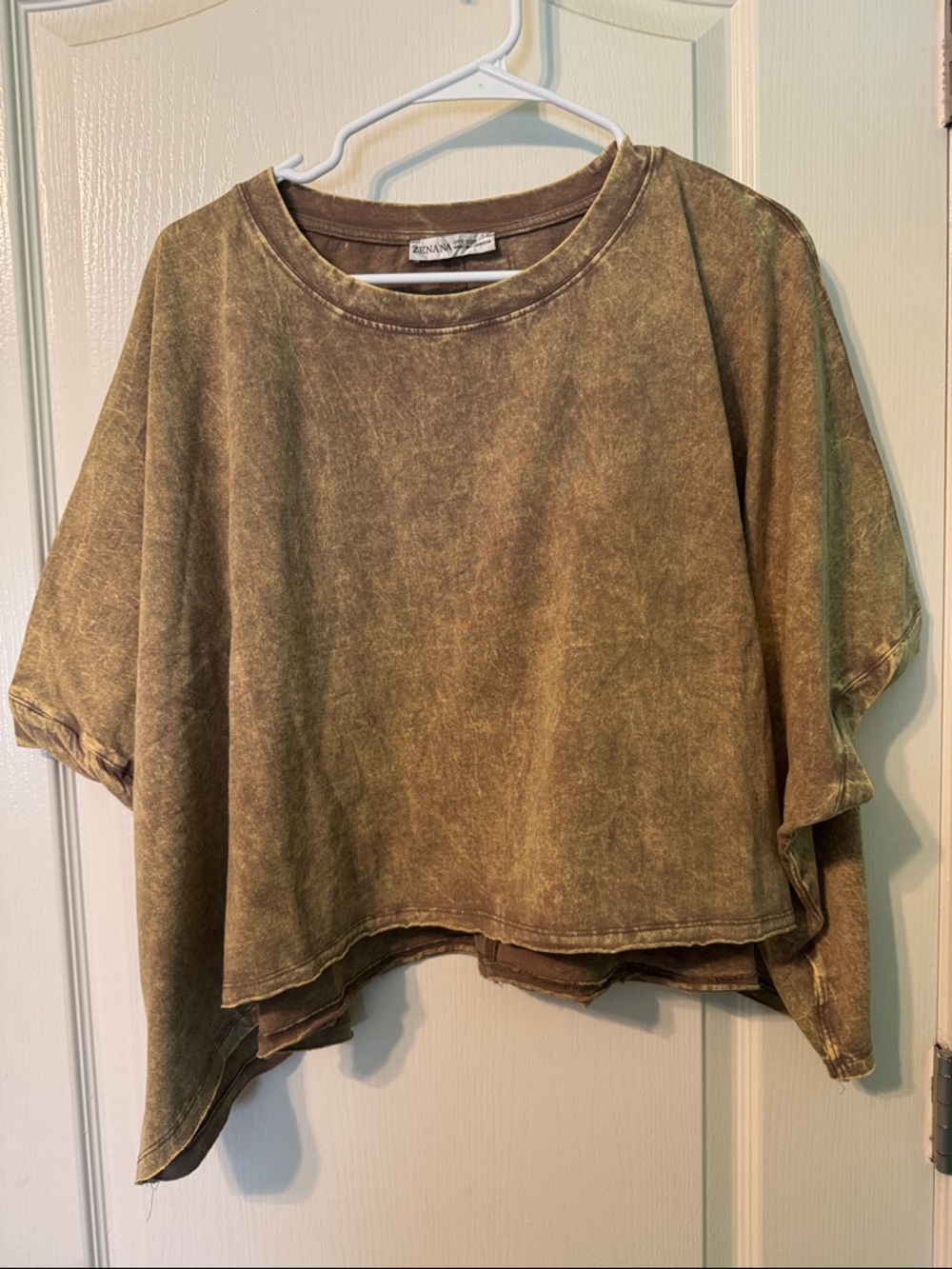 Zenana Olive Washed Cropped Tee - Washed Brown